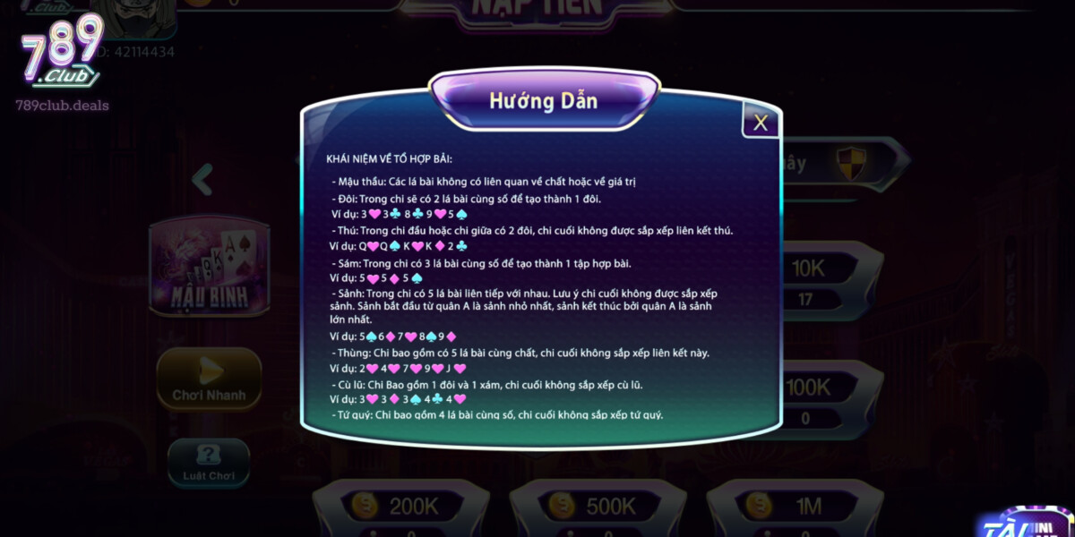 Các Tổ Hợp Bài Trong Mậu Binh Tại 789 Club