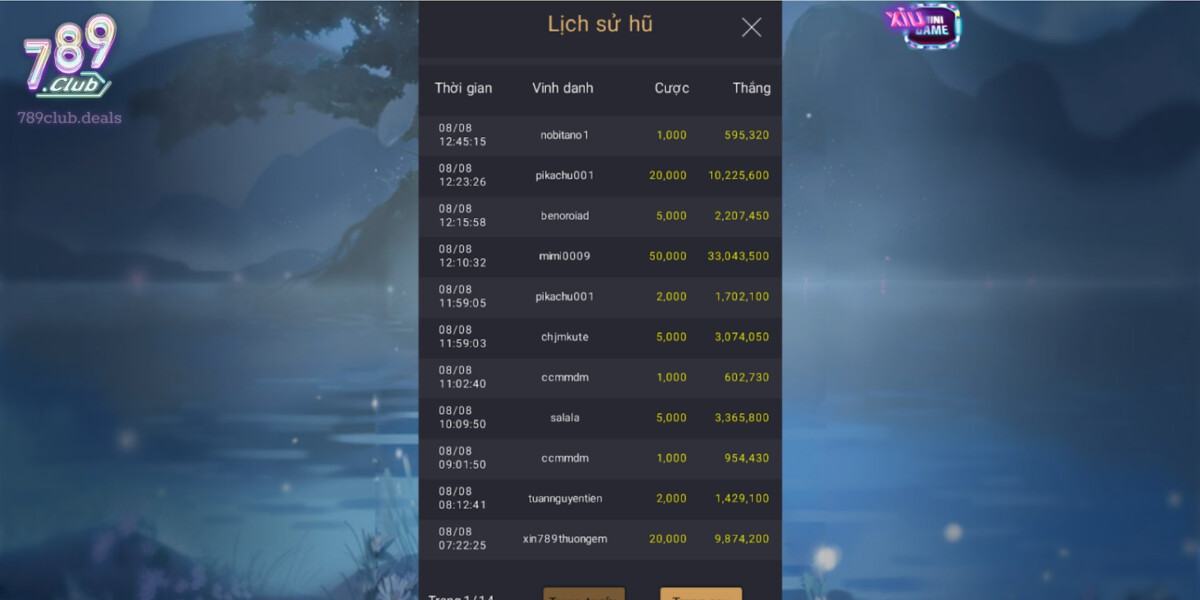 Lịch Sử Hũ của Tru Tiên tại 789Club